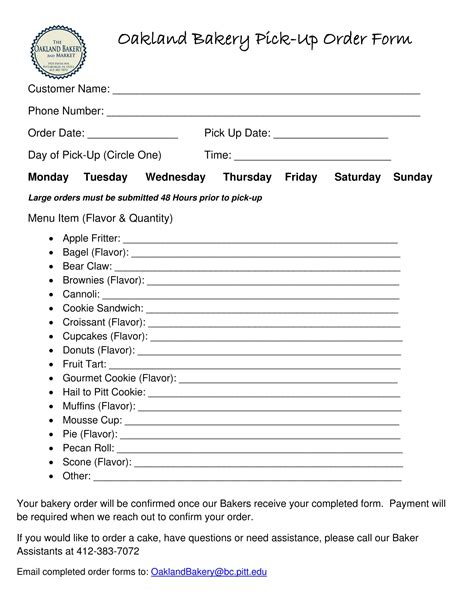 Free Printable Bakery Order Forms